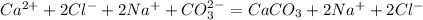 Ca^{2+}+2Cl^-+2Na^++CO_3^{2-}=CaCO_3+2Na^++2Cl^-