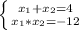 \left \{ {x_{1} +x_{2}=4 } \atop {x_{1} *x_{2}=-12}} \right.