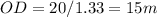 OD=20/1.33=15m