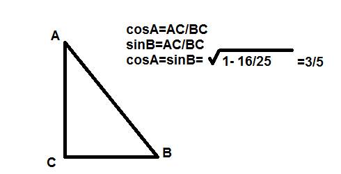 Втреугольнике abc угол c=90, cosa=4/5, найти cosb-?