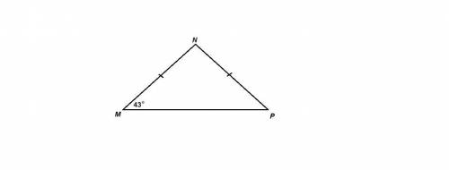Вравнобедренном треугольнике mnp с основанием mp угол m равен 43 градусам. найдите углы n и p.