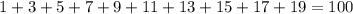 1+3+5+7+9+11+13+15+17+19=100