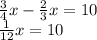 \frac34x-\frac23x=10\\\frac1{12}x=10