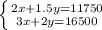 \left \{ {{2x + 1.5y=11750} \atop {3x+2y=16500}} \right.