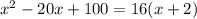 x^2-20x+100=16(x+2)