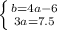 \left \{ {{b=4a-6} \atop {3a=7.5}} \right.