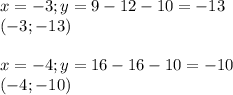 x=-3;y=9-12-10=-13\\(-3;-13)\\\\x=-4;y=16-16-10=-10\\(-4;-10)