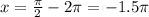 x=\frac{ \pi }{2} -2 \pi =-1.5 \pi