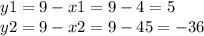 y1=9-x1=9-4=5 \\ y2=9-x2=9-45=-36