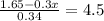 \frac{1.65-0.3x}{0.34}=4.5