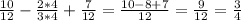 \frac{10}{12} - \frac{2*4}{3*4} + \frac{7}{12} = \frac{10-8+7}{12} = \frac{9}{12} = \frac{3}{4}