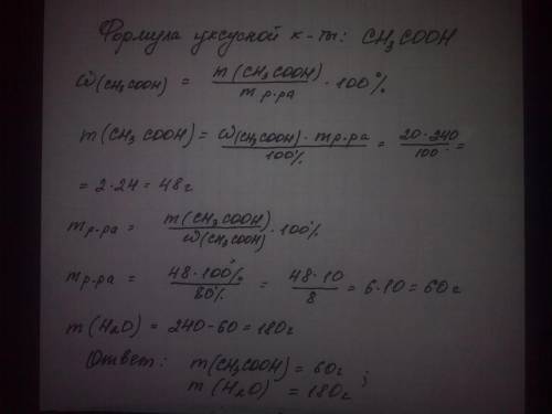 √900 √ сколько граммов 80%-й уксусной кислоты и воды нужно взять для приготовления 240 г её 20%-го р