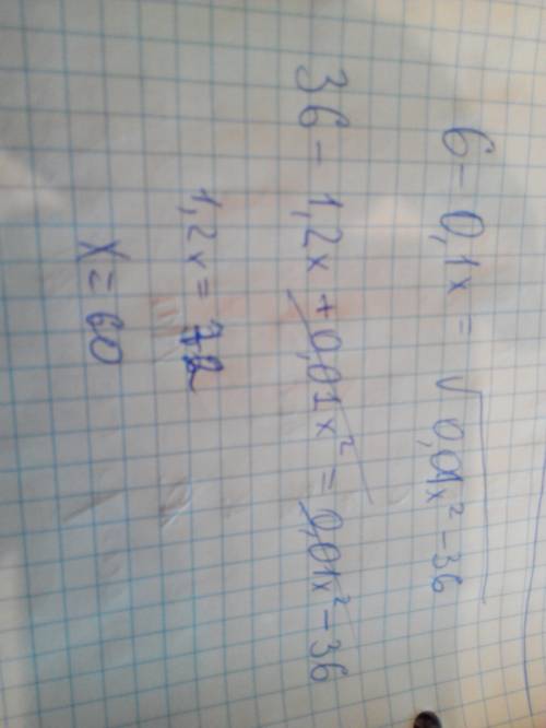 Решите иррациональное уравнение 6-0,1x=(выражение под корнем