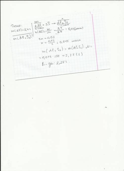 1)по уравнению реакции, 2al + 3s = al2s3, найдите массу сульфида алюминия,образовавшегося из 5,4 г а