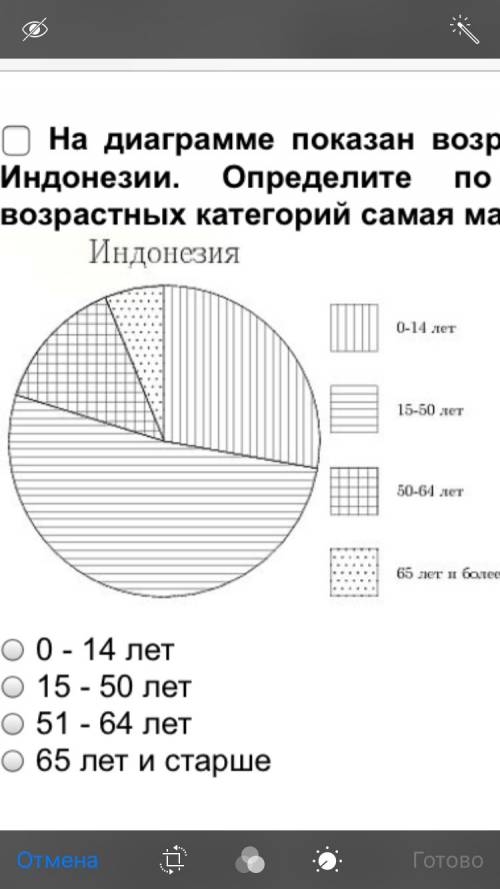 На диаграмме показан возрастной состав населения индонезии.определите по диаграмме,какая из ворастны