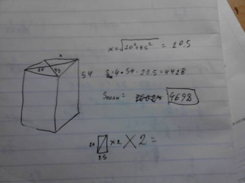 Найдите площадь поверхности прямой призмы, в основании которой лежит ромб с диагоналями, равными 9 и