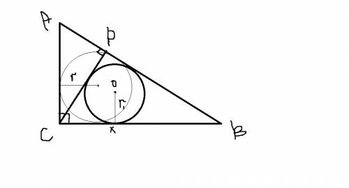 Из вершины прямого угла c треугольника abc проведена высота cp. радиус окружности, вписанной в треуг