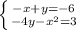 \left \{ {{-x+y=-6} \atop {-4y- x^{2} =3}} \right.