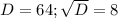 D=64; \sqrt{D}=8