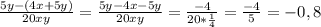 \frac{5y-(4x+5y)}{20xy} = \frac{5y-4x-5y}{20xy} = \frac{-4}{20* \frac{1}{4} } = \frac{-4}{5} =-0,8