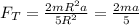 F_T= \frac{2mR^2a}{5R^2}= \frac{2ma}{5}