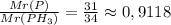 \frac{Mr(P)}{Mr(PH_3)}=\frac{31}{34}\approx 0,9118