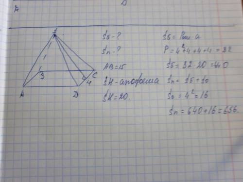 Вычислить площади боковой и полной поверхности пирамиды основанием который является правильный четыр