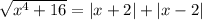 \sqrt{x^4+16}=|x+2|+|x-2|