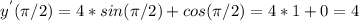 y ^{'} ( \pi /2)=4*sin( \pi /2)+cos( \pi /2)=4*1+0=4