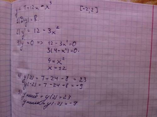 Найдите наибольшее значение функции у=7+12х-х^3 надюха отрезке [-2; 2] заранее, большое !