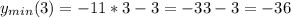 y_{min}(3)= -11*3-3=-33-3=-36