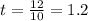 t= \frac{12}{10}= 1.2