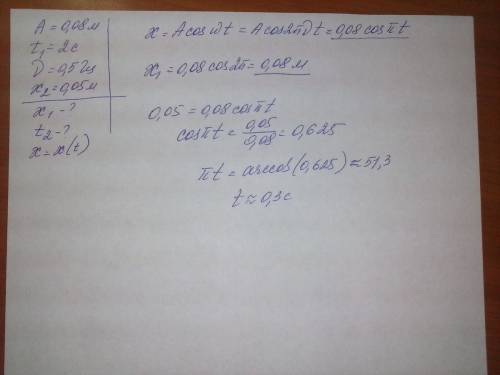 Амплитуда гармонических колебаний точки равна 8 см а частота 0,5 гц . напишите уравнение зависимости