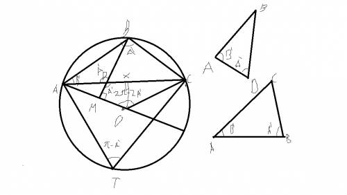 Втреугольнике авс известны длины сторон ав =8 и ас = 64. точка о центр окружности, описанной около т
