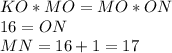 KO*MO=MO*ON\\&#10;16=ON\\&#10;MN=16+1=17