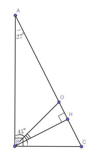 Упрямокутному трикутнику один із гострих кутів дорівнює 27градусів .знайти кут між висотою і бісектр