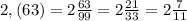 2,(63)=2 \frac{63}{99}=2 \frac{21}{33}=2 \frac{7}{11}