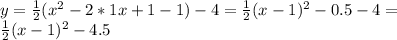 y=\frac{1}{2}(x^2-2*1x+1-1)-4=\frac{1}{2}(x-1)^2-0.5-4=\\\frac{1}{2}(x-1)^2-4.5