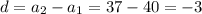 d=a_2-a_1=37-40=-3