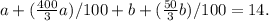 a+ (\frac{400}{3} a)/100+b+ (\frac{50}{3} b)/100=14.