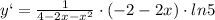 y`= \frac{1}{4-2x- x^{2} } \cdot(-2-2x)\cdot ln5