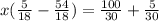 x( \frac{5}{18} - \frac{54}{18} )= \frac{100}{30}+ \frac{5}{30}