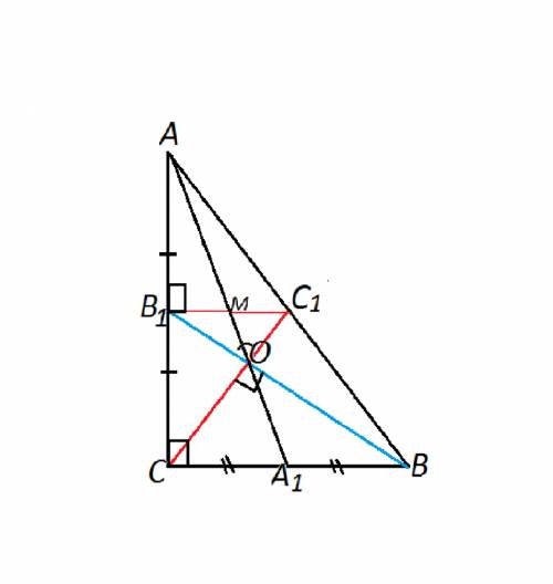 Нужно решение. в прямоугольном треугольнике авс с прямым углом с медианы сс1 и вв1 перпендикулярны д