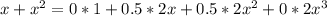 x+x^2=0*1+0.5*2x+0.5*2x^2+0*2x^3