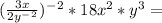 ( \frac{3x}{2y^-^2} )^-^2*18x^2*y^3=