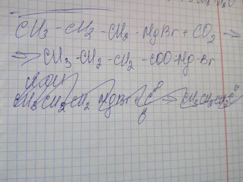 Напишите уравнение реакции сн3-сн2-сн2-мgbr+co2