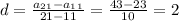 d= \frac{a_2_1-a_1_1}{21-11} = \frac{43-23}{10}=2