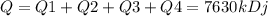 Q=Q1+Q2+Q3+Q4=7630kDj