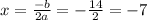 x= \frac{-b}{2a}=- \frac{14}{2}=-7