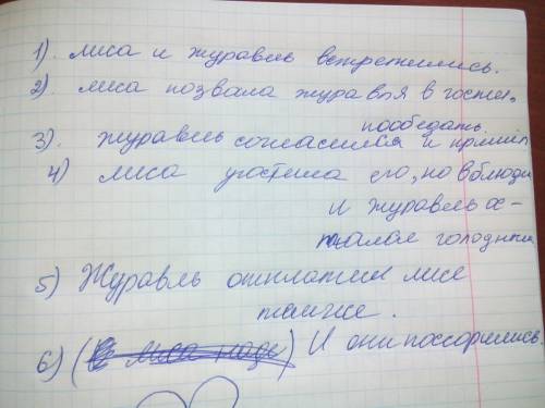 Составить план рассказа о лисе и журавлей?